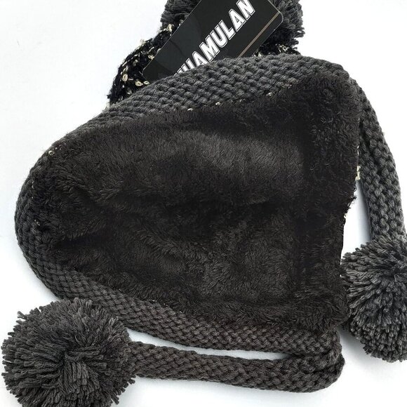 Women Black Winter Peruvian Cover Ears Beanie Hat Ear Flaps Sherpa Snow main image 8